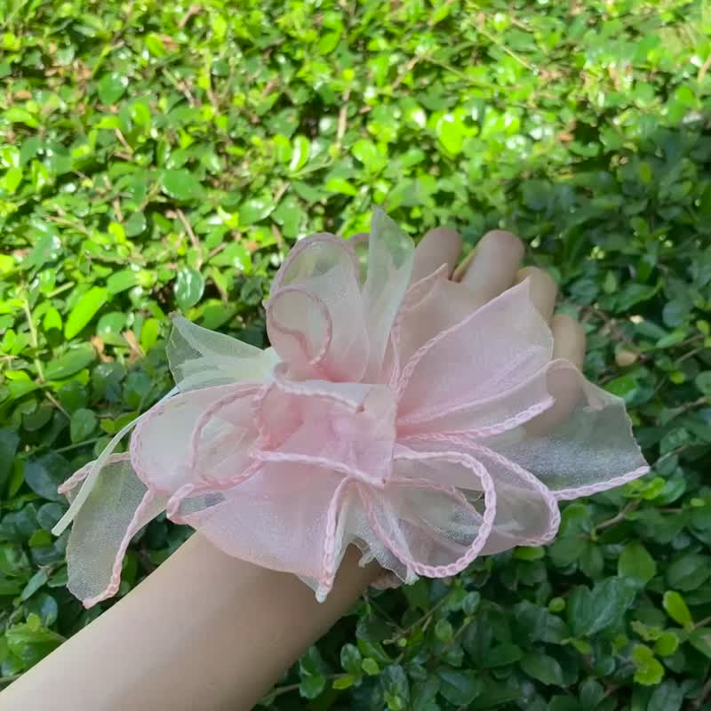 粉色系 花型   手腕花 髮圈  【亮光絲】 - 髮夾/髮圈 - 其他人造纖維 粉紅色