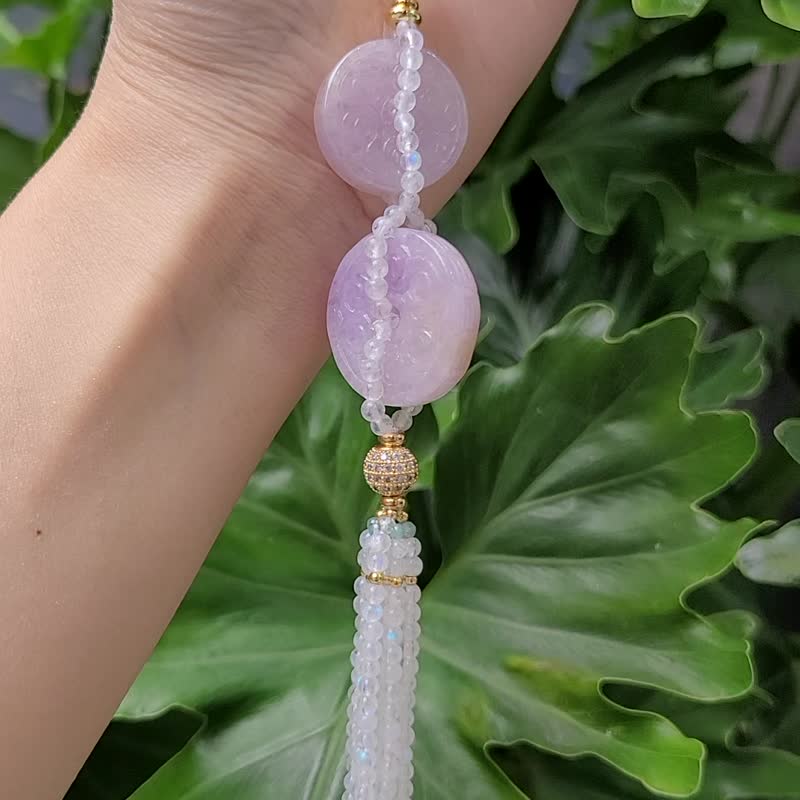 紫羅蘭翡翠 古錢 金硨磲 紫黃晶 藍月光 流蘇 招財智慧 項鍊 單品 - 項鍊 - 寶石 紫色
