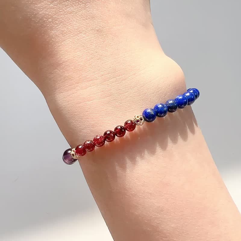 Blue and purple natural stone crystal bracelet lapis lazuli red Stone amethyst - สร้อยข้อมือ - คริสตัล สีน้ำเงิน