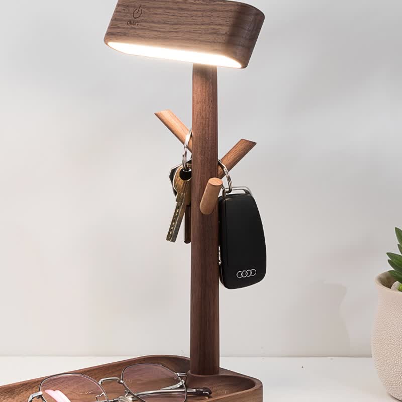 Nordic LED table lamp rack solid wood jewelry storage key frame bedside reading - Storage - Wood 
