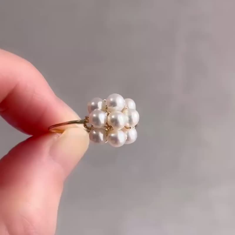 White bouquet - 高品質淡水パールのワイヤーリング - 戒指 - 珍珠 白色
