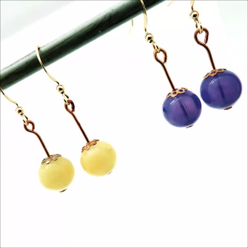 Short Dangle Gold plated Silver Diffuser Glass Candy Earrings Hook Piercing Clip - ต่างหู - เงินแท้ หลากหลายสี