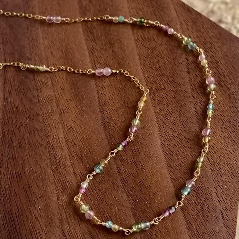 Light jewelry rainbow tourmaline|| American 14KGF gold-injected slim and exquisite temperament necklace - สร้อยคอ - เครื่องประดับพลอย หลากหลายสี