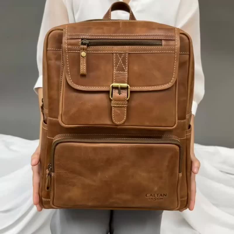 [24hr fast shipping] Genuine leather ultimate multifunctional backpack 5299 three colors - Backpacks - Genuine Leather Brown