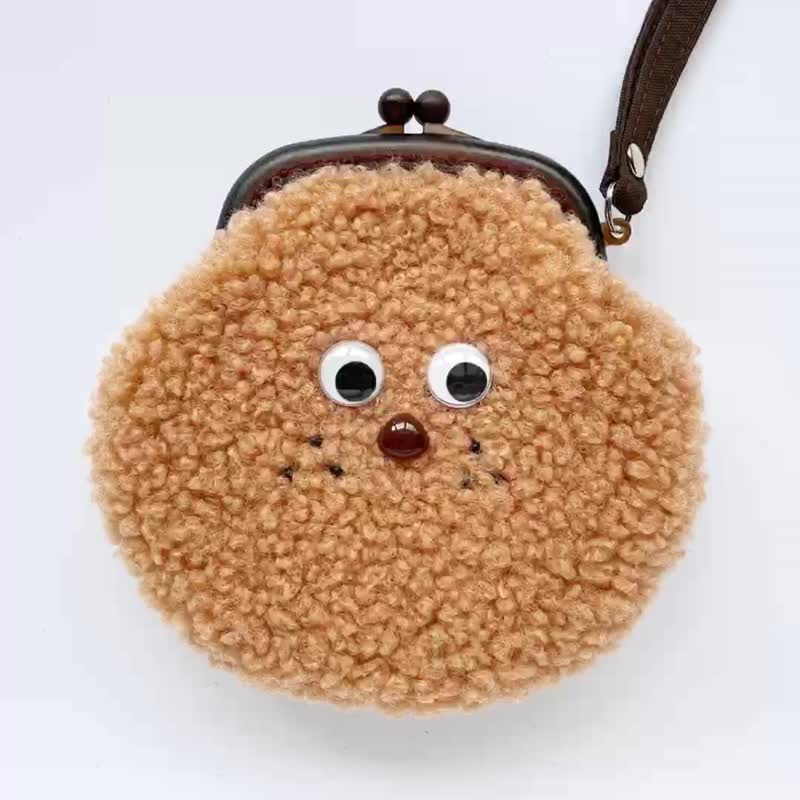 The furry monster with a little freckles/gold coin purse - กระเป๋าใส่เหรียญ - ผ้าฝ้าย/ผ้าลินิน สีส้ม