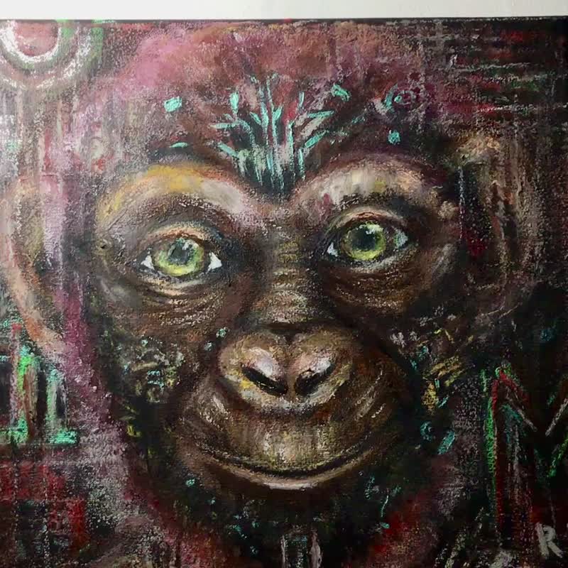 Cyber monkey original mix media artwork - 壁貼/牆壁裝飾 - 其他材質 咖啡色