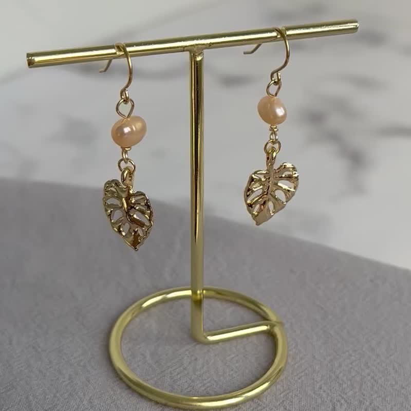 [Crystal Mine Earrings] Pink Orange Pearl/Turtle Taro/Anti-allergic Ear Hooks - Earrings & Clip-ons - Pearl 