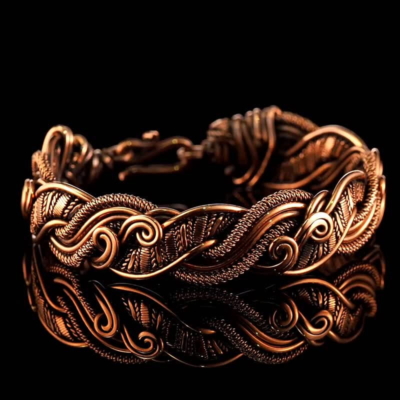 Woven copper wire bracelet Antique style handcrafted copper jewelry Unique gift - Bracelets - Copper & Brass Gold