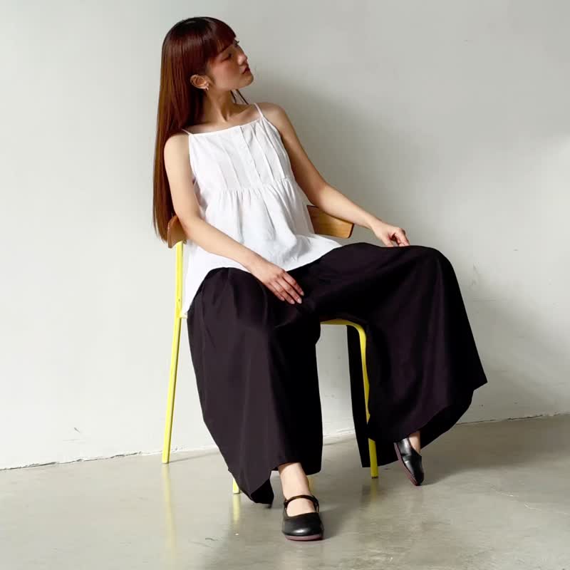 Skirt Pants - Black - 女長褲 - 棉．麻 黑色