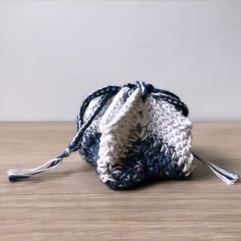 Jinshuoshuo's small mining bag/mineral bag/hand-dyed thread/crochet/handmade - Drawstring Bags - Cotton & Hemp Blue
