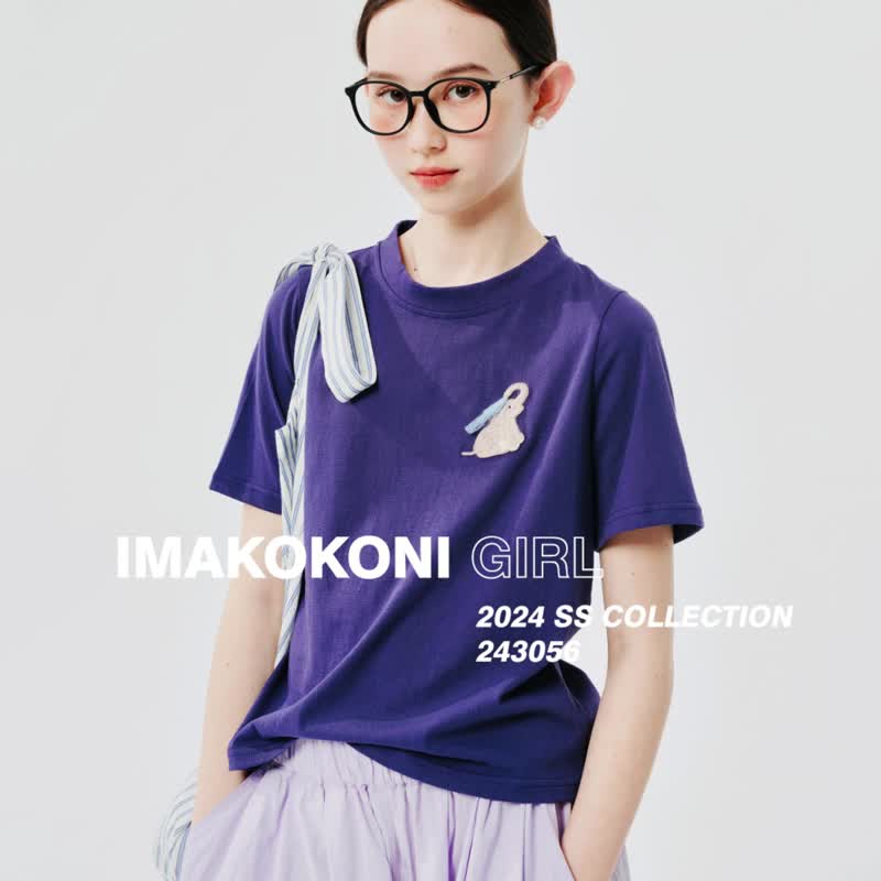 噴水大象紫藍色上衣 / T恤 T-shirt - 女 T 恤 - 棉．麻 紫色