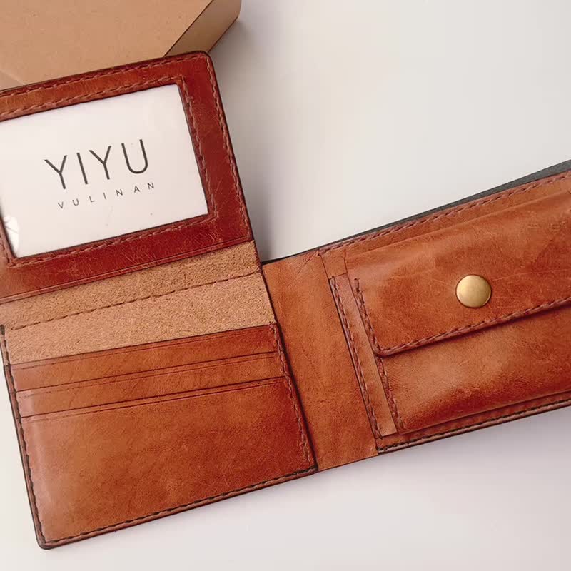 YIYU handmade cowhide short clip / multiple specifications - Wallets - Genuine Leather Brown