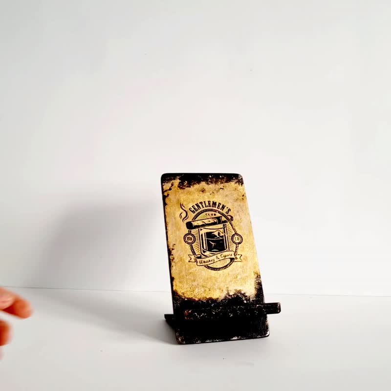 Craft Phone holder for desk Cell phone stand for man Black and gold phone stand - 居家收納/收納盒/儲物盒 - 木頭 金色