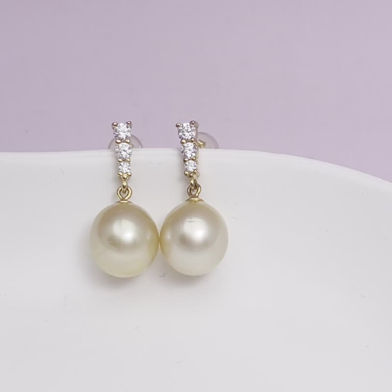Mother of the Nation Natural Seawater Pearl Champagne Gold South Sea Gold Pearl Silver Earrings - ต่างหู - ไข่มุก สีทอง