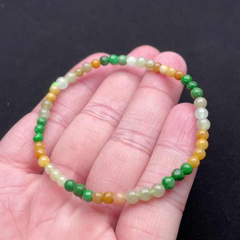 Three-color jade bead bracelet | Natural Burmese jade jade A goods - สร้อยข้อมือ - หยก หลากหลายสี