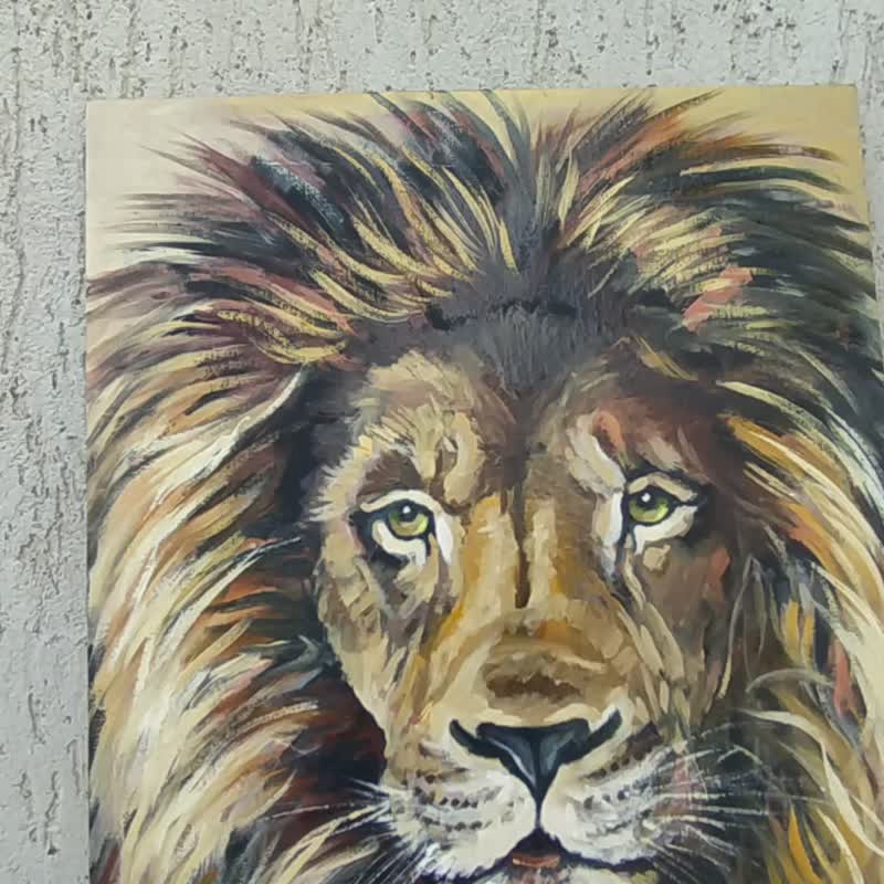 Lion painting Original Art Animal Oil Artwork Portrait Predator 30 by 40 - Posters - Other Materials Black