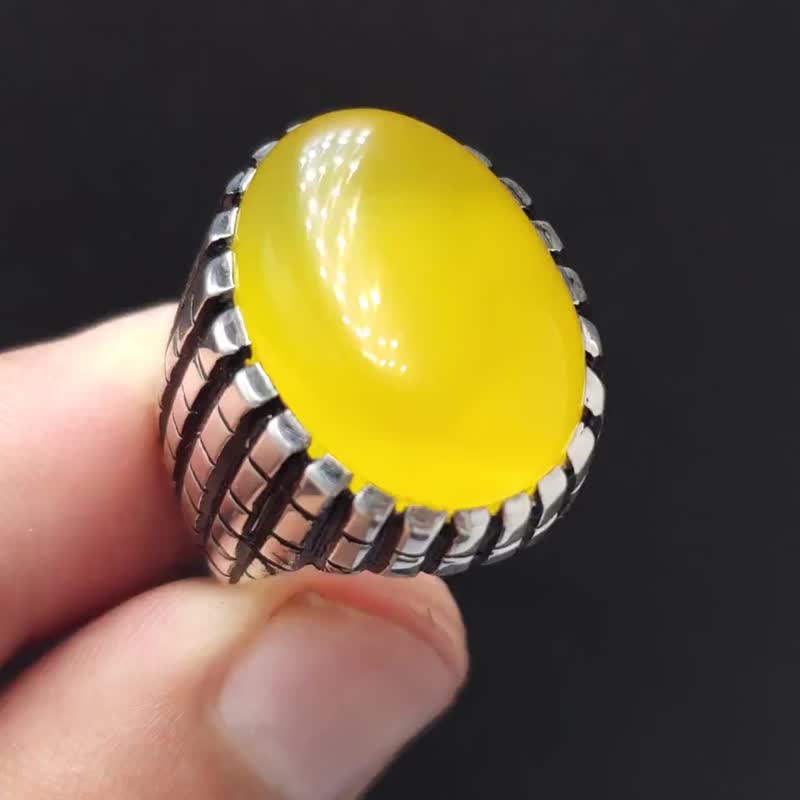 Yellow Agate Ring, Zard Aqeeq Beautiful Ring Zard Aqeeq | Yellow Agate Sterling - แหวนทั่วไป - เครื่องเพชรพลอย สีเหลือง