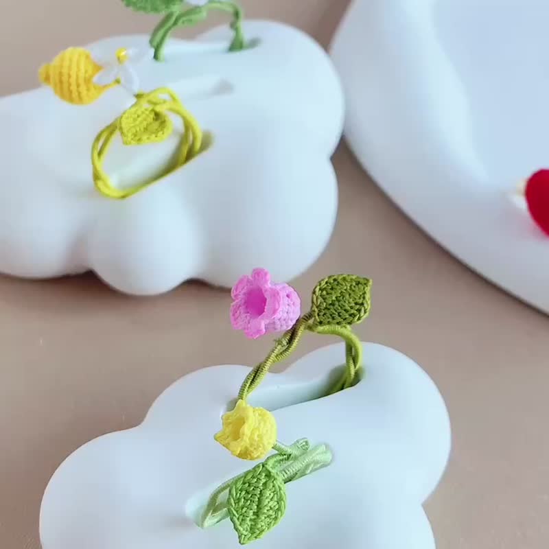 微鈎立體心形花朵水果戒指 - 戒指 - 棉．麻 多色