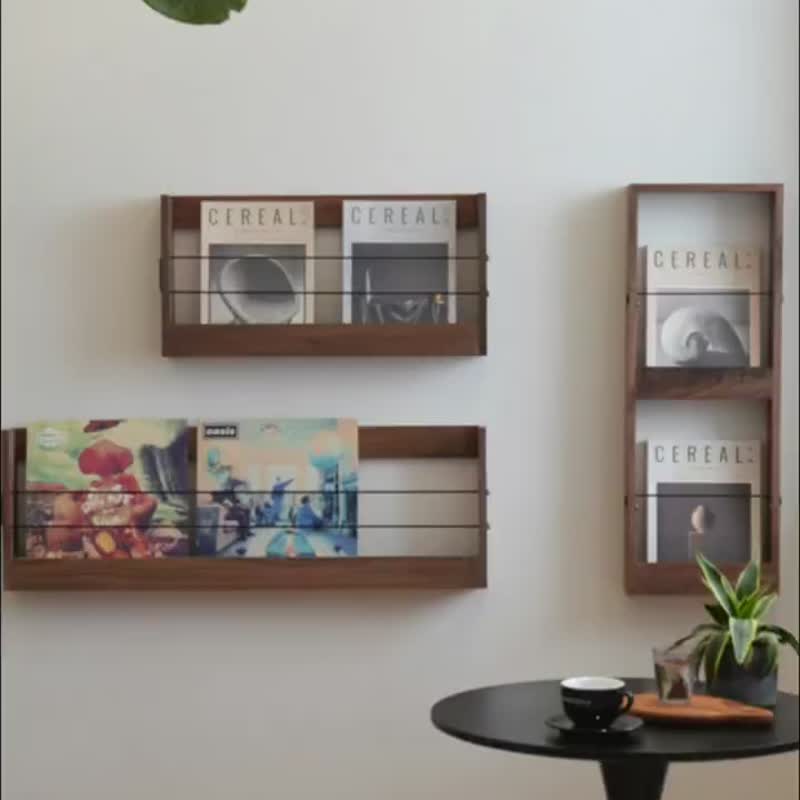 Multifunctional wall hanging entrance storage black walnut solid wood wall shelf wall shelf magazine book black plastic storage - Hangers & Hooks - Wood 