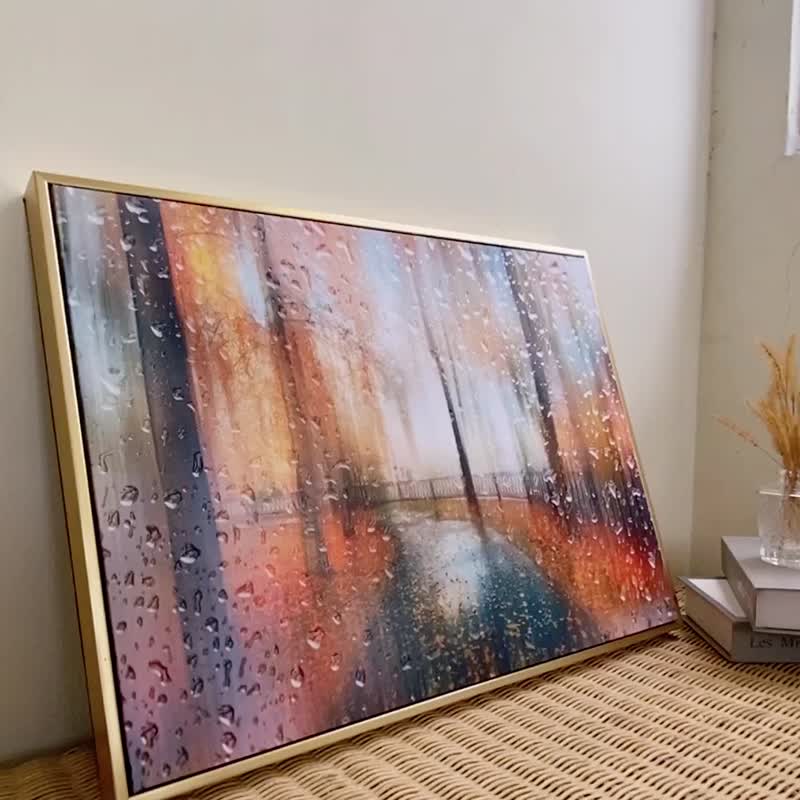秋天第一場雨 - 秋雨朦朧森林掛畫/森林系臥室掛畫/金黃銀杏葉 - 海報/掛畫/掛布 - 棉．麻 多色