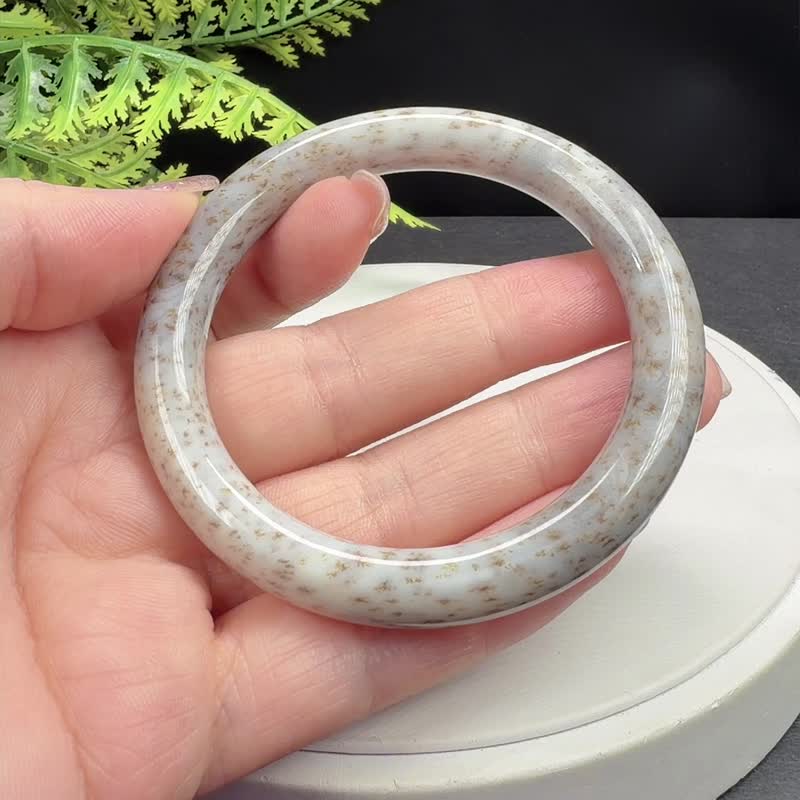 和田玉糖白手鐲 55MM 老料飄桂花糖圓條糖玉手環 附證書 玉質油潤 - 手鍊/手環 - 玉石 