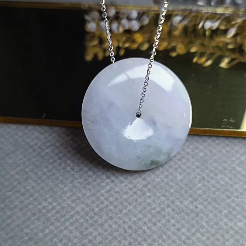 招財•貴人•圓滿•平安|淡春彩紫平安扣|緬甸A貨翡翠吊墜 - 項鍊 - 玉石 