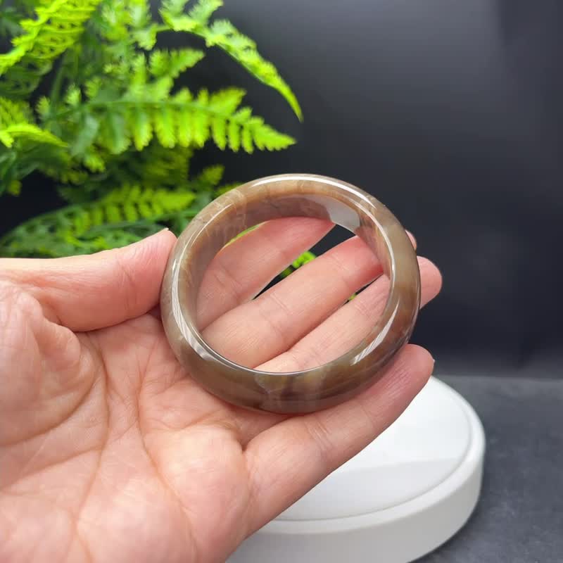 咖啡色瑪瑙手鐲 52MM 高瓷玉化飄天眼玉髓手環 半山半水 展望期待 - 手鍊/手環 - 半寶石 咖啡色