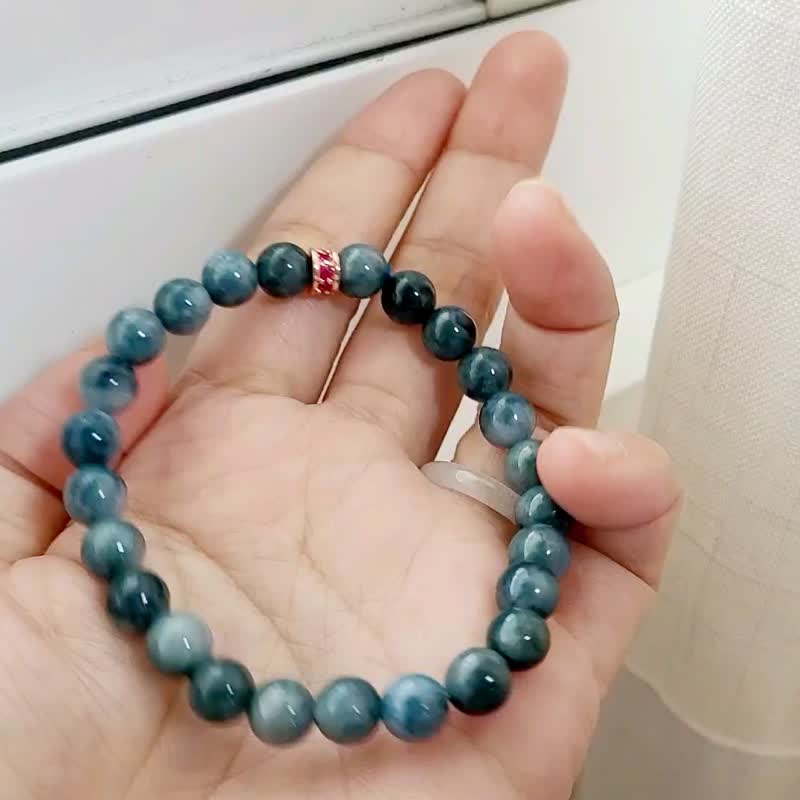 【純翠】天然翡翠 深牛仔藍7mm圓珠15到15手圍 | 顯白 | 附台灣證 - 手鍊/手環 - 玉石 藍色