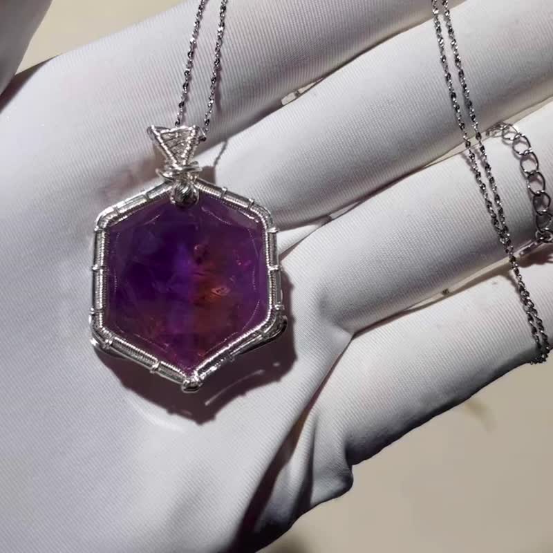 Pure hand-made sterling silver wound amethyst large satellite double sided neckl - สร้อยคอ - เครื่องเพชรพลอย หลากหลายสี