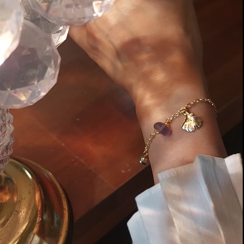 Recycled Sustainable Jewelry | Purple Stone Sea Glass Bracelet - Necklaces - Pearl Khaki