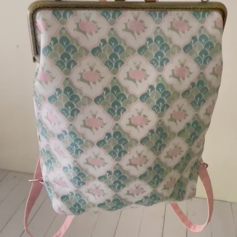 [Spot + Pre-Order] Handmade Gold Canvas Backpack Forest Fan Deer - Backpacks - Linen Green