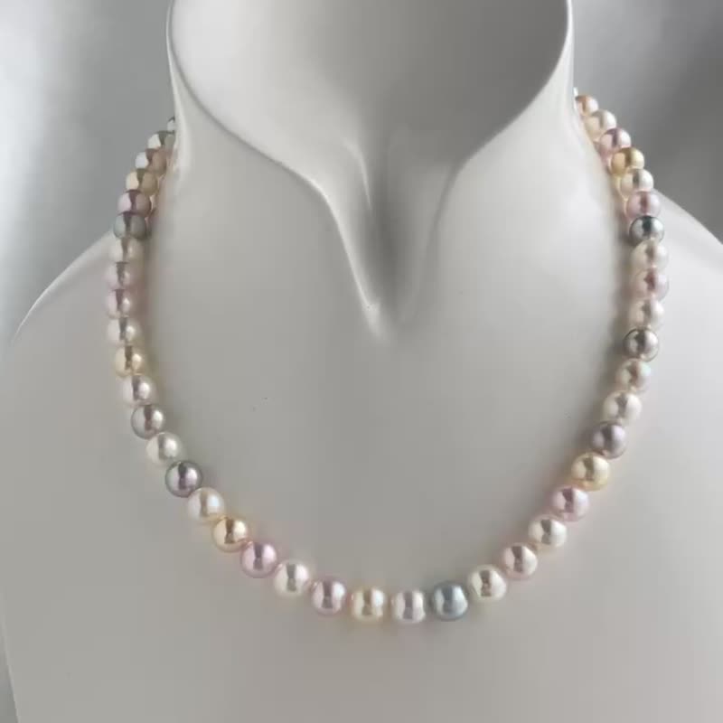 Akoya Pearl Necklace 7.5-8mm Multi-color Rare Color Round Akoya Pearl Colorful Akoya Sugar-colored Bead Skewer - Necklaces - Pearl Multicolor