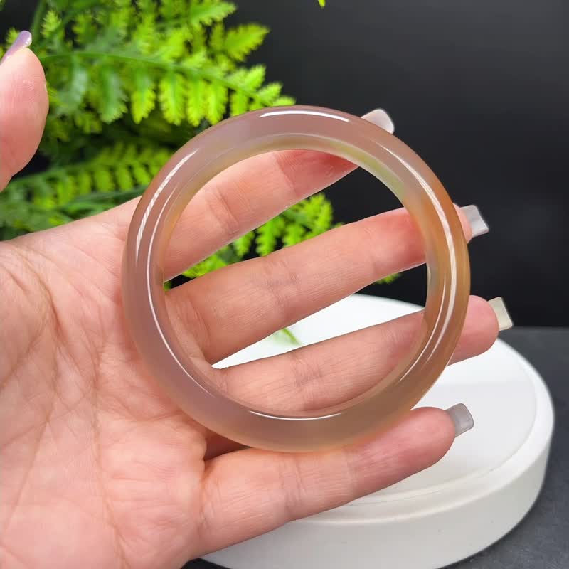 精品 糖色瑪瑙手镯 60MM 冰潤起光 玉髓手環 金腰帶 內圈有晶洞 - 手鍊/手鐲 - 半寶石 