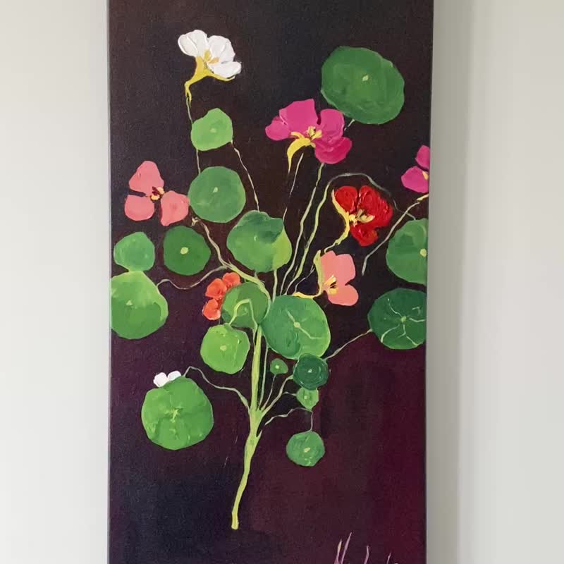 金蓮花 靜物 布面油畫 牆壁裝飾 馬蒂斯靈感的中國花瓶 - 壁貼/牆壁裝飾 - 其他材質 紫色