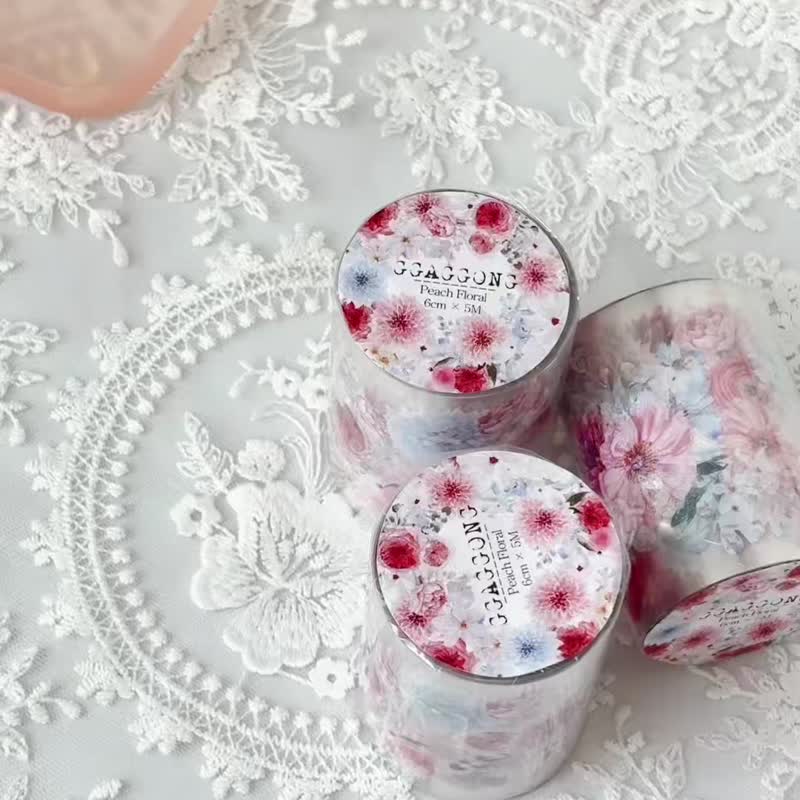 Peach Floral PET Tape - 紙膠帶/和紙/PET - 其他材質 