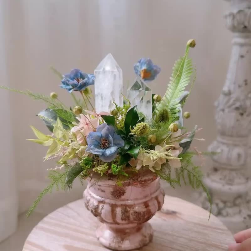 春草無邊 日日好時光。白水晶柱 永生葉材綠植栽 - 盆栽/植栽 - 水晶 白色