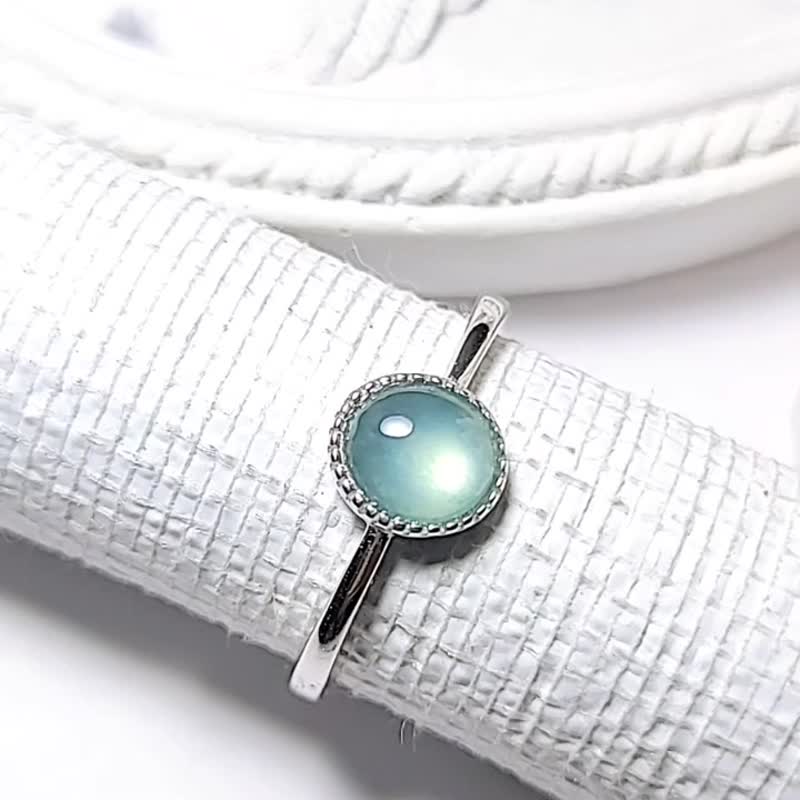 |Light of success|Myanmar A-quality jadeite blue bar egg surface 6.5mm sterling silver plated 18k simple bezel ring - General Rings - Jade 