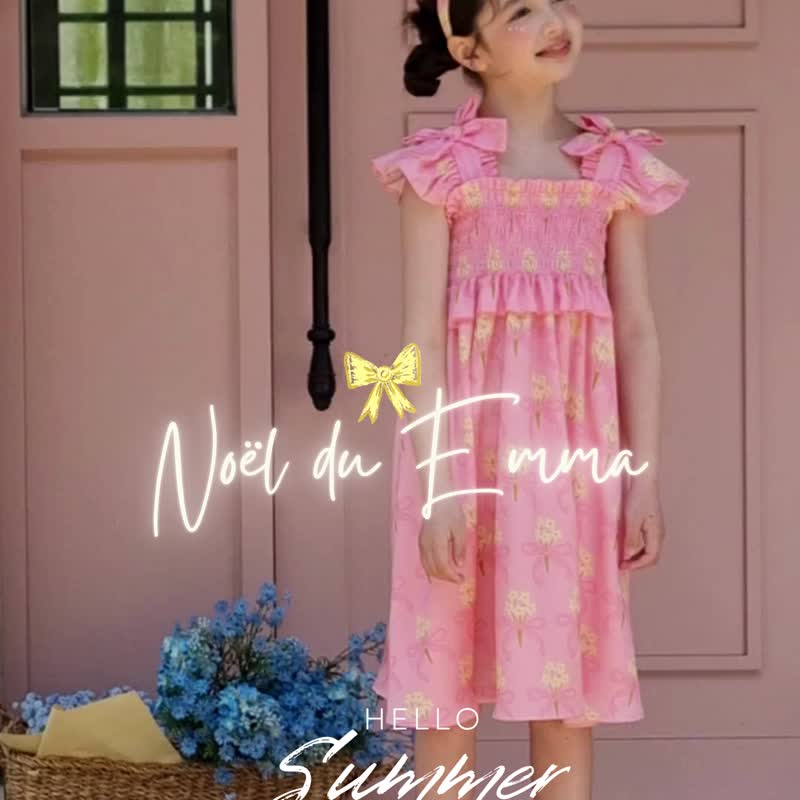 Bouquet Bow Smoked Dress - Candy Pink - 男/女童禮服 - 其他材質 