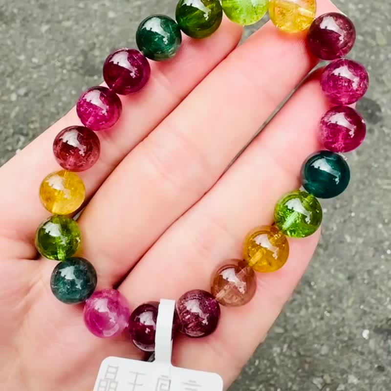 明亮色系彩碧璽珠碧璽9.5-10mm27.87g帶藍碧璽西柚金絲雀 - 手鍊/手環 - 水晶 