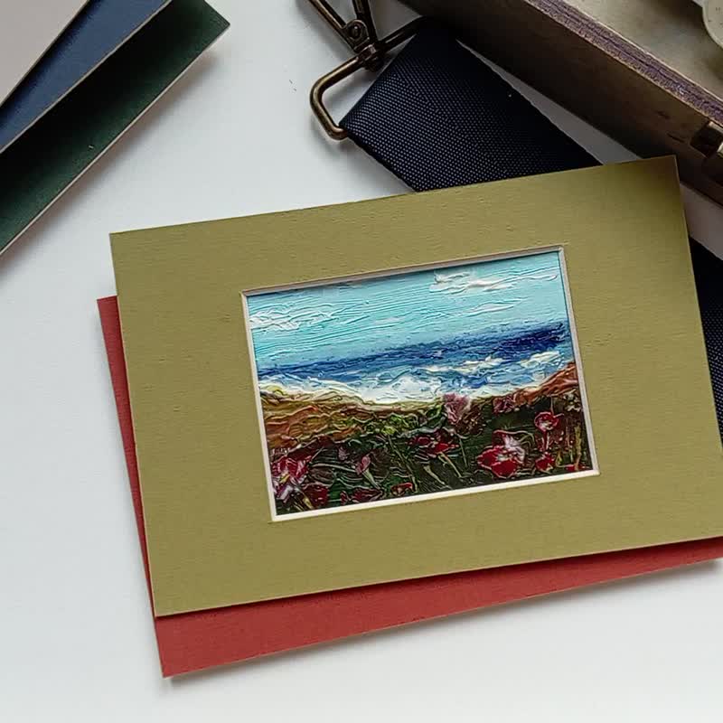 ACEO Original Art Oil landscape Sea. Collectible Miniature Painting 2.5x3.5 inch - 壁貼/牆壁裝飾 - 紙 多色