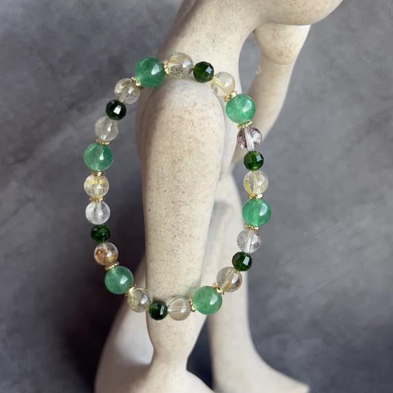 Green Green Strawberry Blonde Crystal Green Ghost Diopside Natural Stone Bracelet - Bracelets - Semi-Precious Stones 