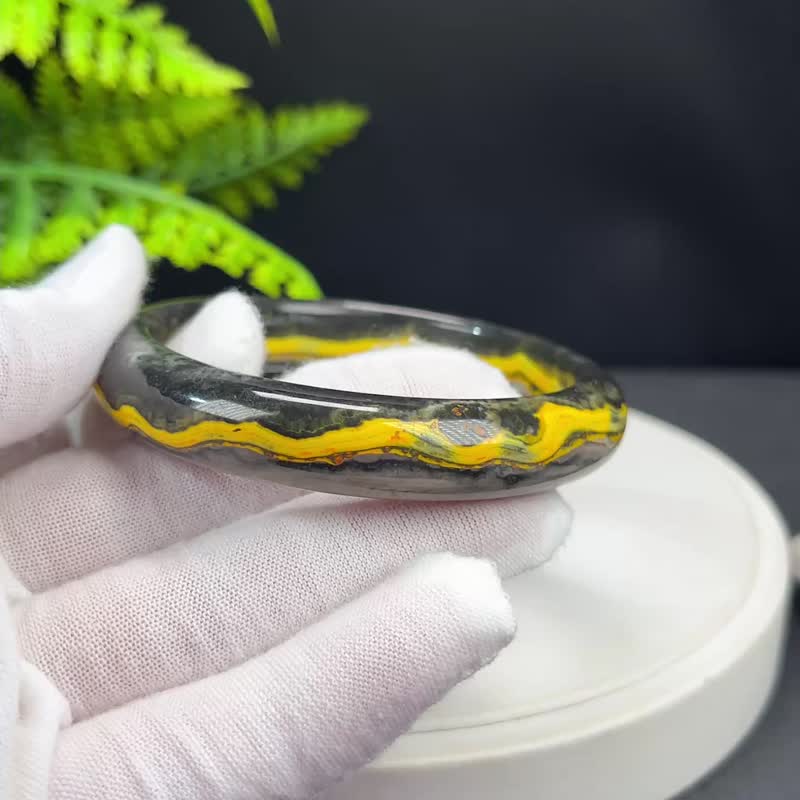 印尼大黃蜂碧玉手镯 58+MM 黃綠高瓷金腰帶 能量平衡 保護正能量 - 手鍊/手環 - 寶石 