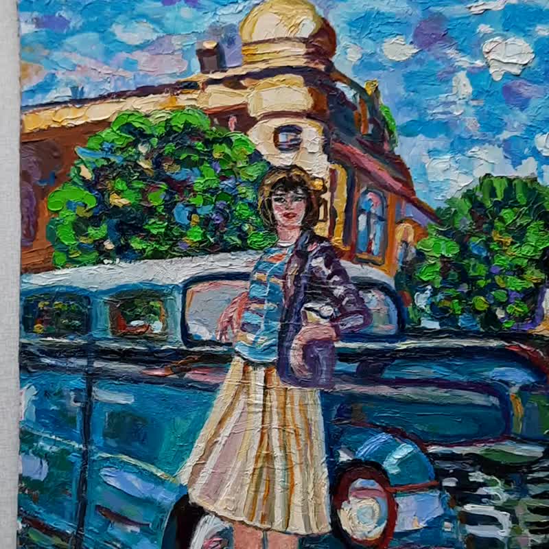 油画复古汽车レトロな車の絵オリジナルアート壁の装飾オリジナル