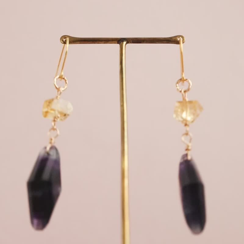 Fluorite Citrine Pierced Earrings Clip-On Earring Charms - ต่างหู - หิน สีม่วง