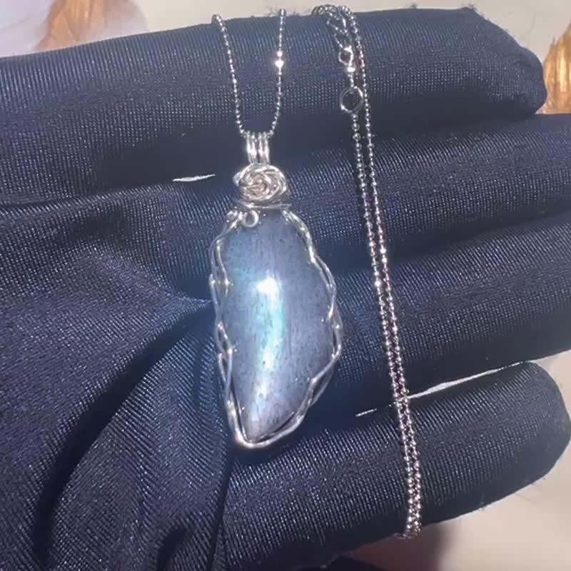 純手工純銀繞線彩色葉子拉長石吊墜 - 項鍊 - 寶石 多色