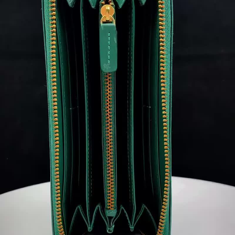 CROSS 限量1折 頂級小牛皮十字紋拉鍊長夾 墨綠色 全新專櫃展示品 - 錢包/皮夾/長短夾 - 真皮 綠色