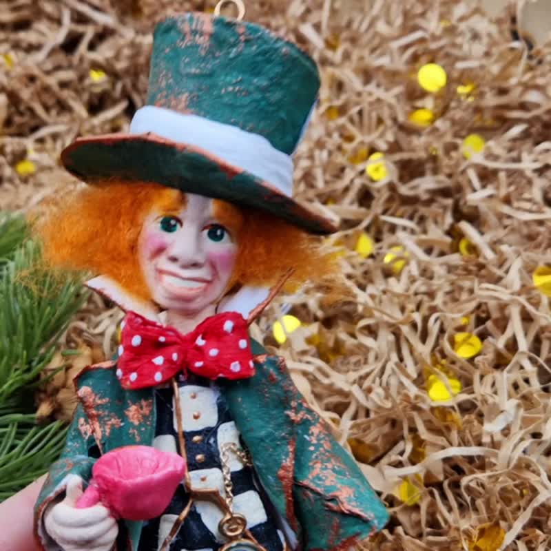 Mad Hatter,  Alice in wonderland  toys, Christmas tree 2023 ornaments, decor, st - ตุ๊กตา - ผ้าฝ้าย/ผ้าลินิน สีเขียว