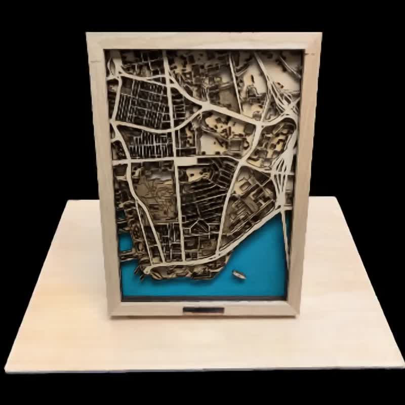 香港、尖沙咀の 3D 航空地図 - 置物 - 木製 