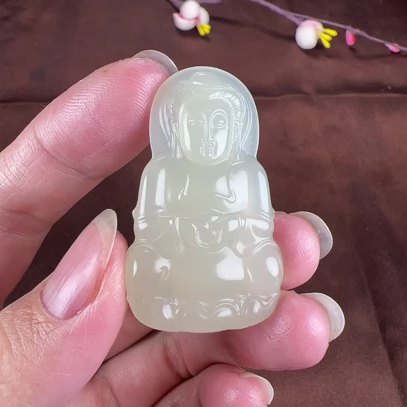 天然新疆和田玉羊脂玉觀音吊墜玉質細膩溫潤色澤柔和匠心獨特 - 吊飾/掛飾 - 玉石 