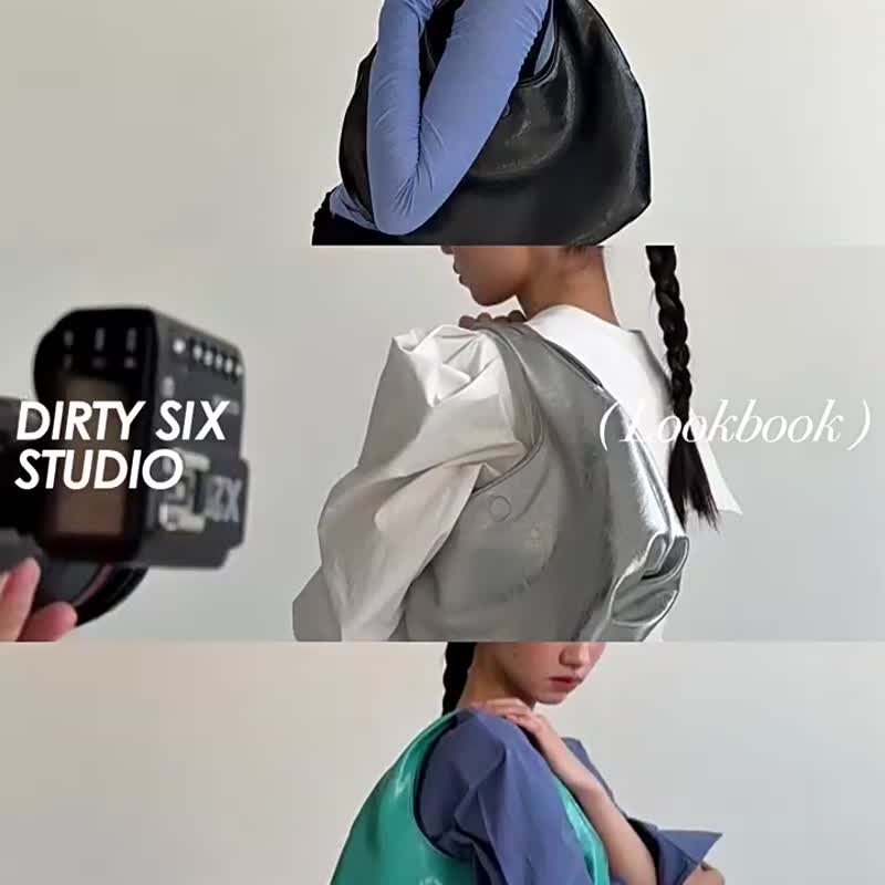 黑色 3顔色 夫卡便當包 軟軟褶皺亮皮 單肩腋下包 - 側背包/斜背包 - 人造皮革 黑色